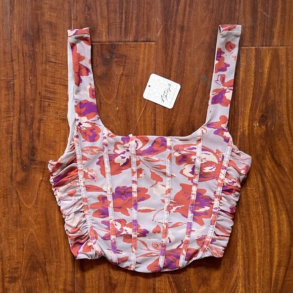 Free People Tops - Free People Floral Corset Crop Top Coral Red Violet Small Mesh